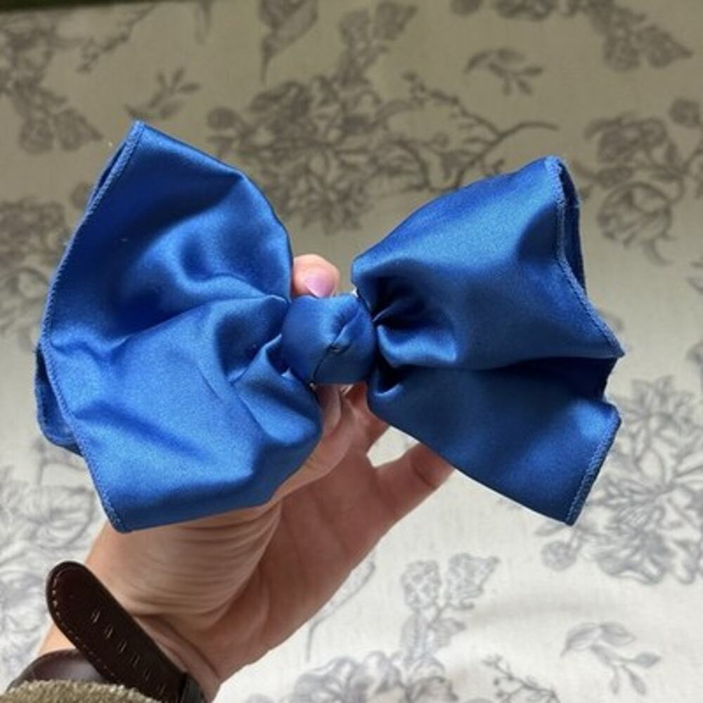 Vtg 80s 90s Large Hair Bow Clip Ribbon Cottagecore Coquette Blue Retro